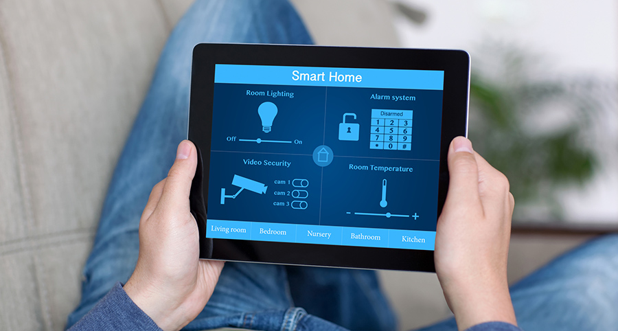 The ability to access and control security components from a mobile device is one of the top smart home trends in Lafayette. Close-up of smart home security app.